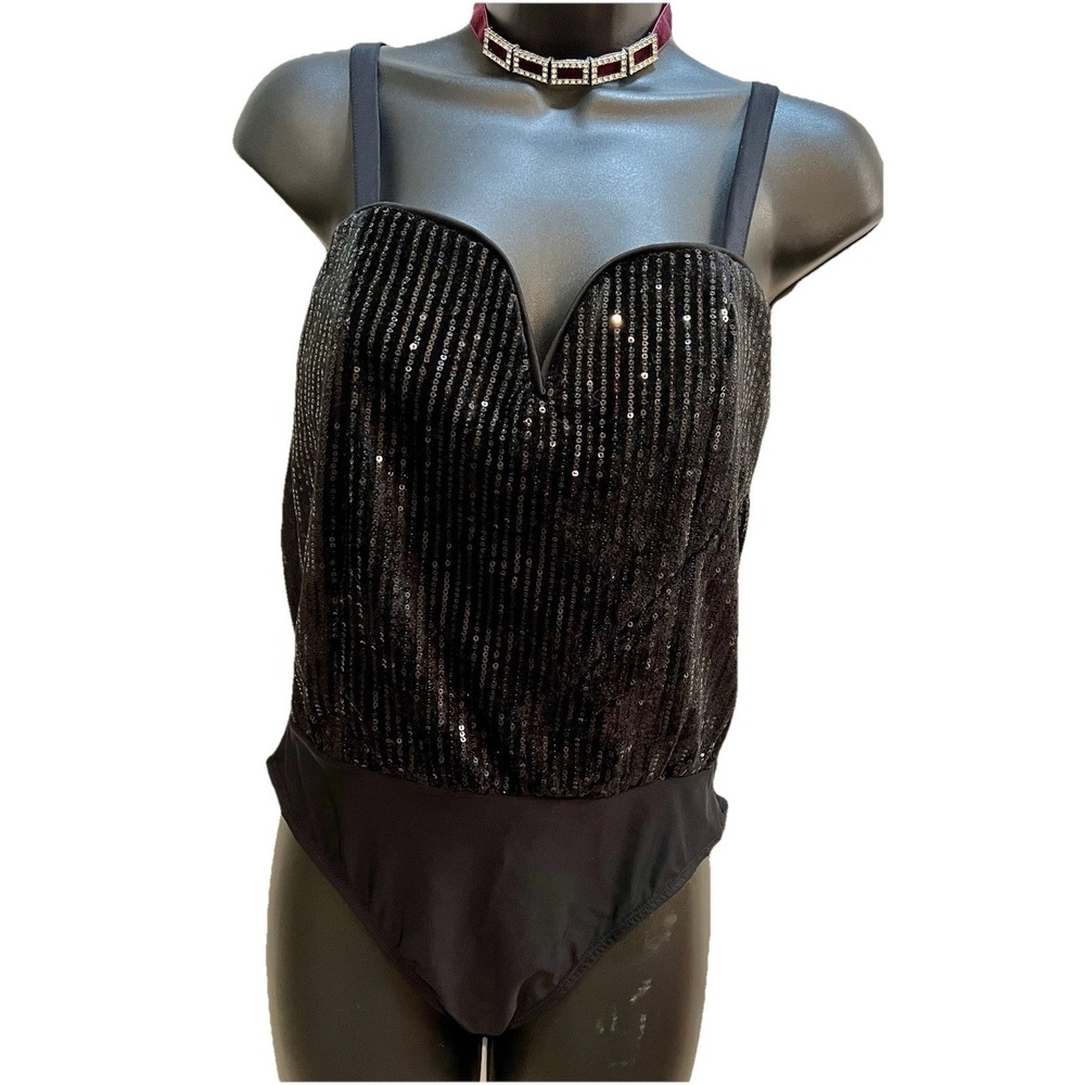 Lulus Velvet Sequin Bodysuit Womens Size XS  Cami Festival Concert Whimsigoth